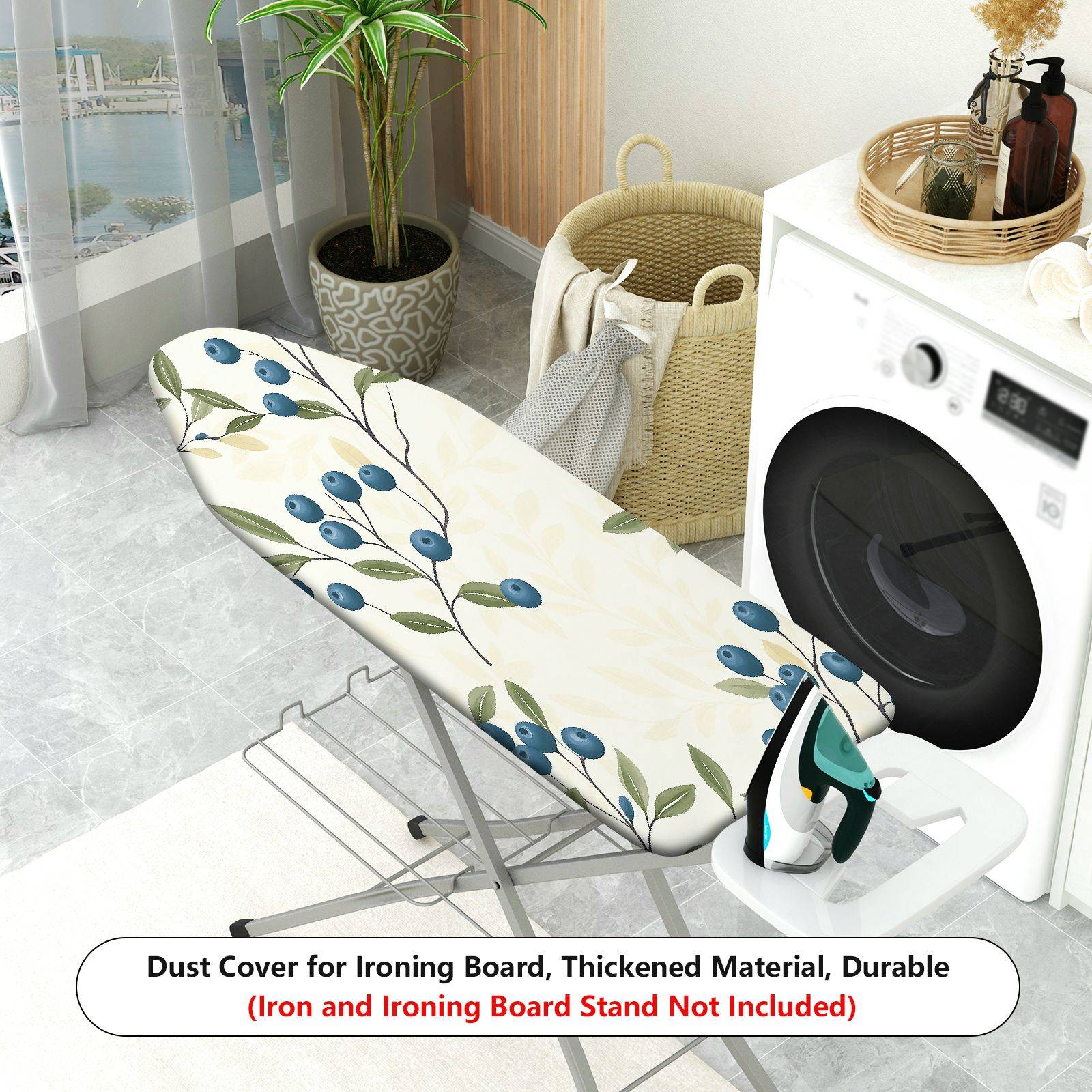 1-Piece Blueberry Leaf Pattern Floral Fruit  Ironing Board Cover, Universal Size, Without Board