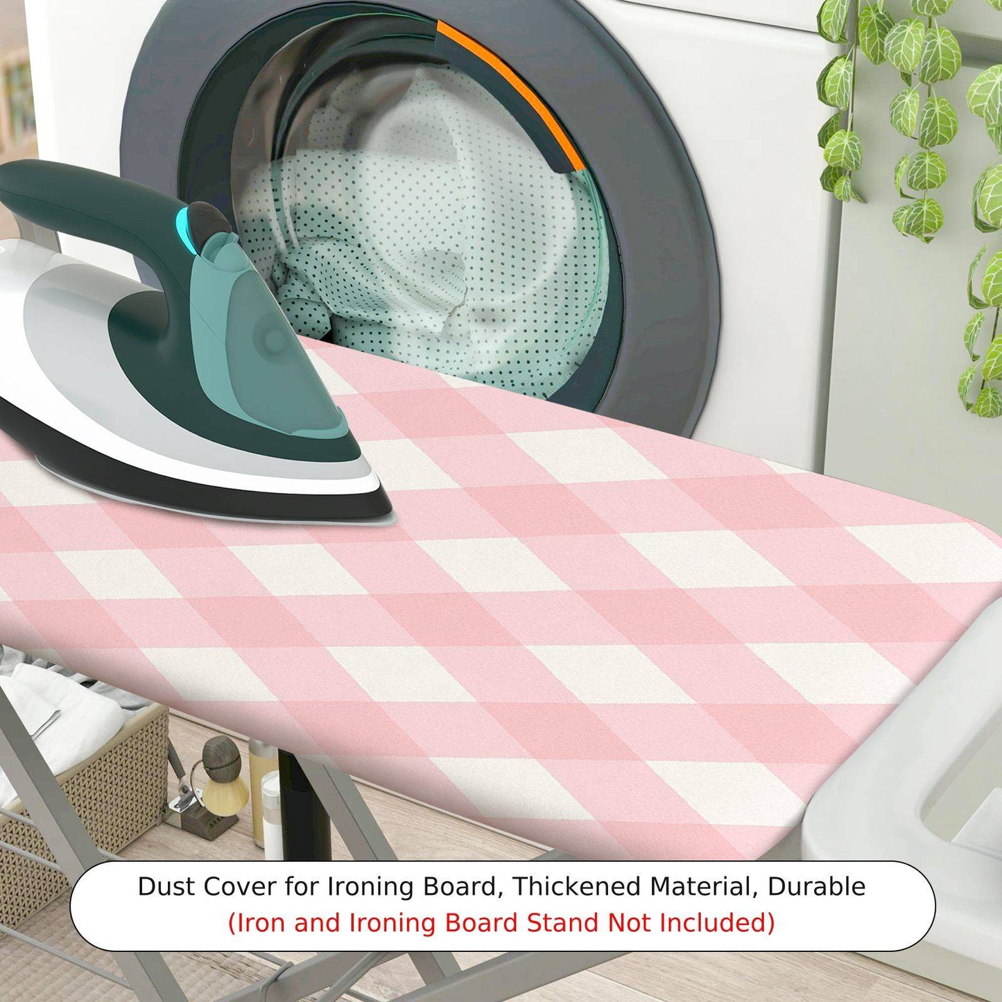 1-Piece Pink Plaid Checkered Decorative  Ironing Board Cover, Universal Size, Without Board