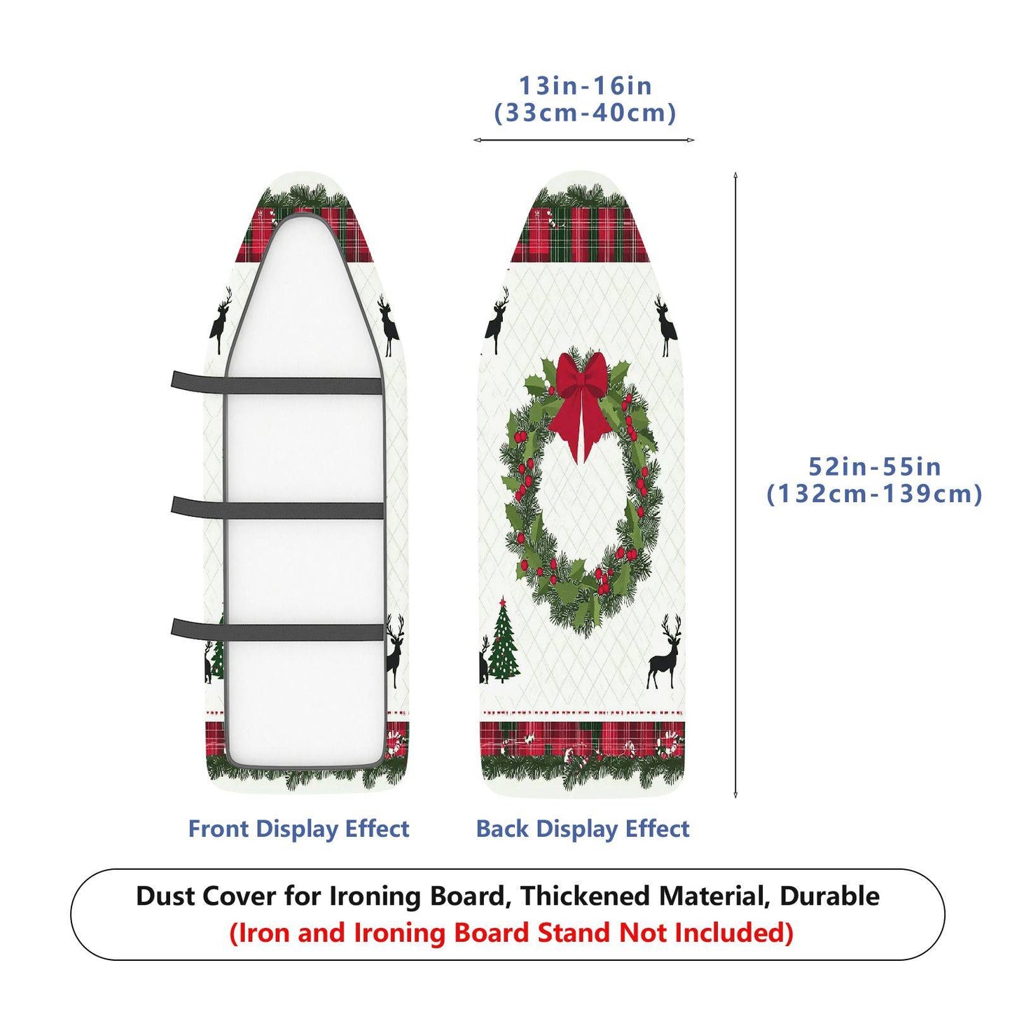 1-Piece Christmas Wreath Plaid Reindeer  Ironing Board Cover, Universal Size, Without Board