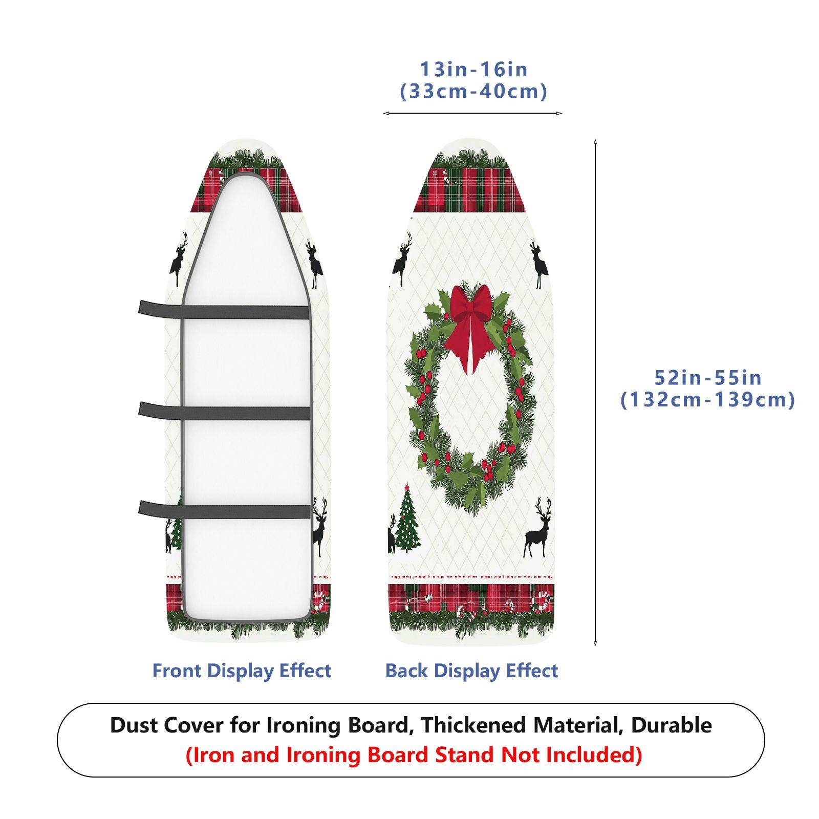 1-Piece Christmas Wreath Plaid Reindeer  Ironing Board Cover, Universal Size, Without Board