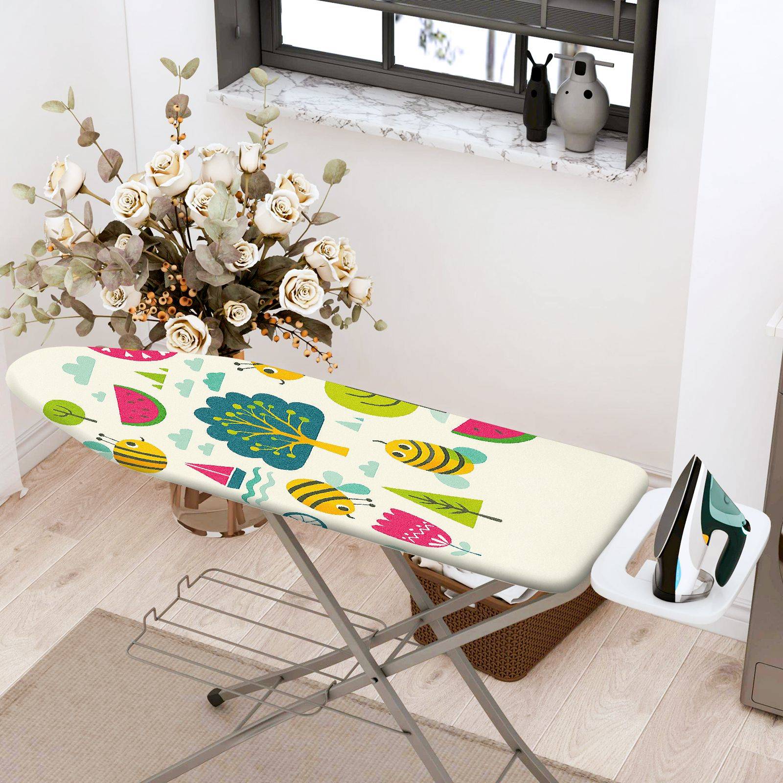1-Piece Bee Tree Fruit  Ironing Board Cover, Universal Size, Without Board