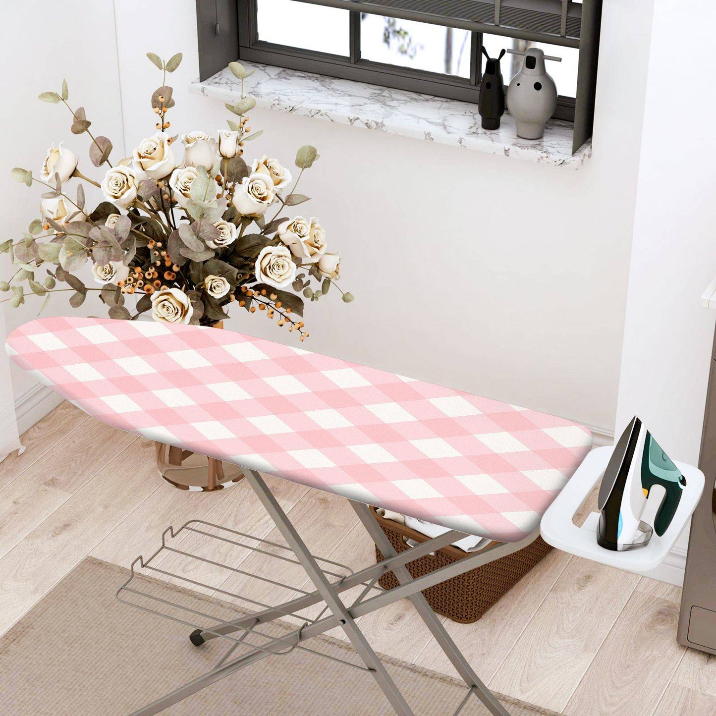 1-Piece Pink Plaid Checkered Decorative  Ironing Board Cover, Universal Size, Without Board