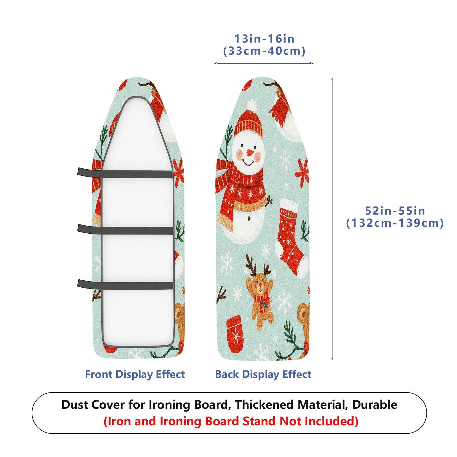 1-Piece Snowman Reindeer Christmas  Ironing Board Cover, Universal Size, Without Board