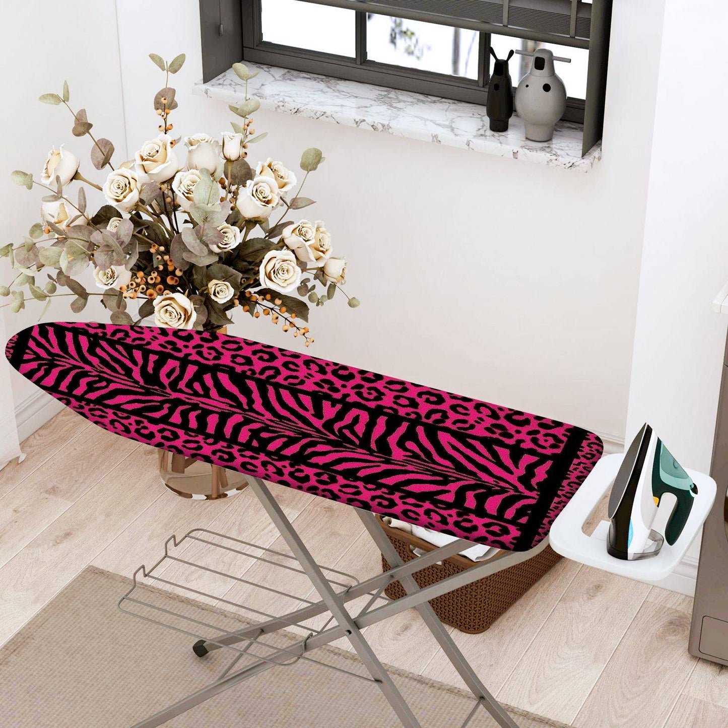 1-Piece Zebra Leopard Pink  Ironing Board Cover, Universal Size, Without Board