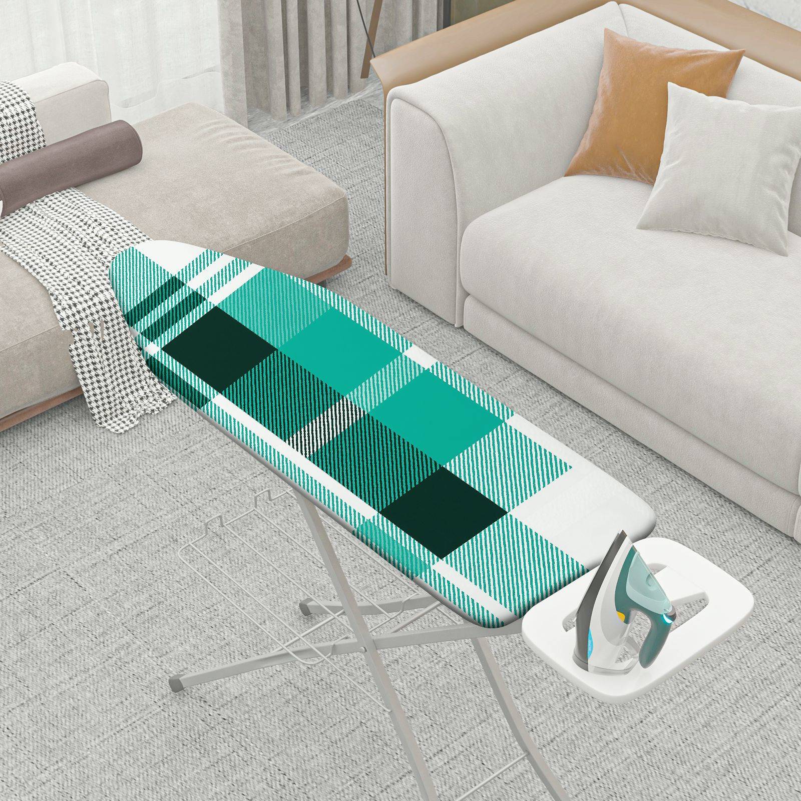 1-Piece Plaid Green White  Ironing Board Cover, Universal Size, Without Board