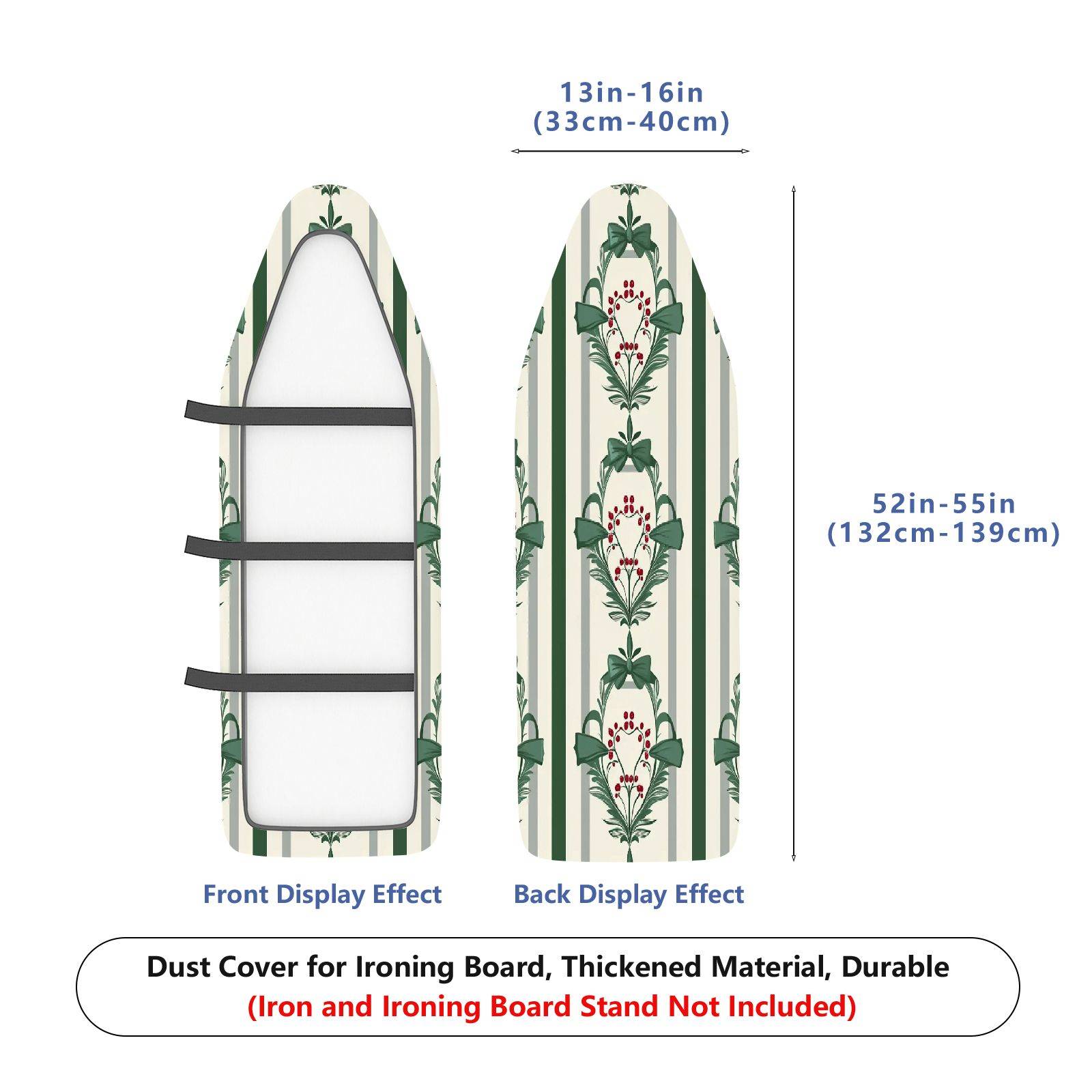 1-Piece Christmas Green Bow Stripe  Ironing Board Cover, Universal Size, Without Board