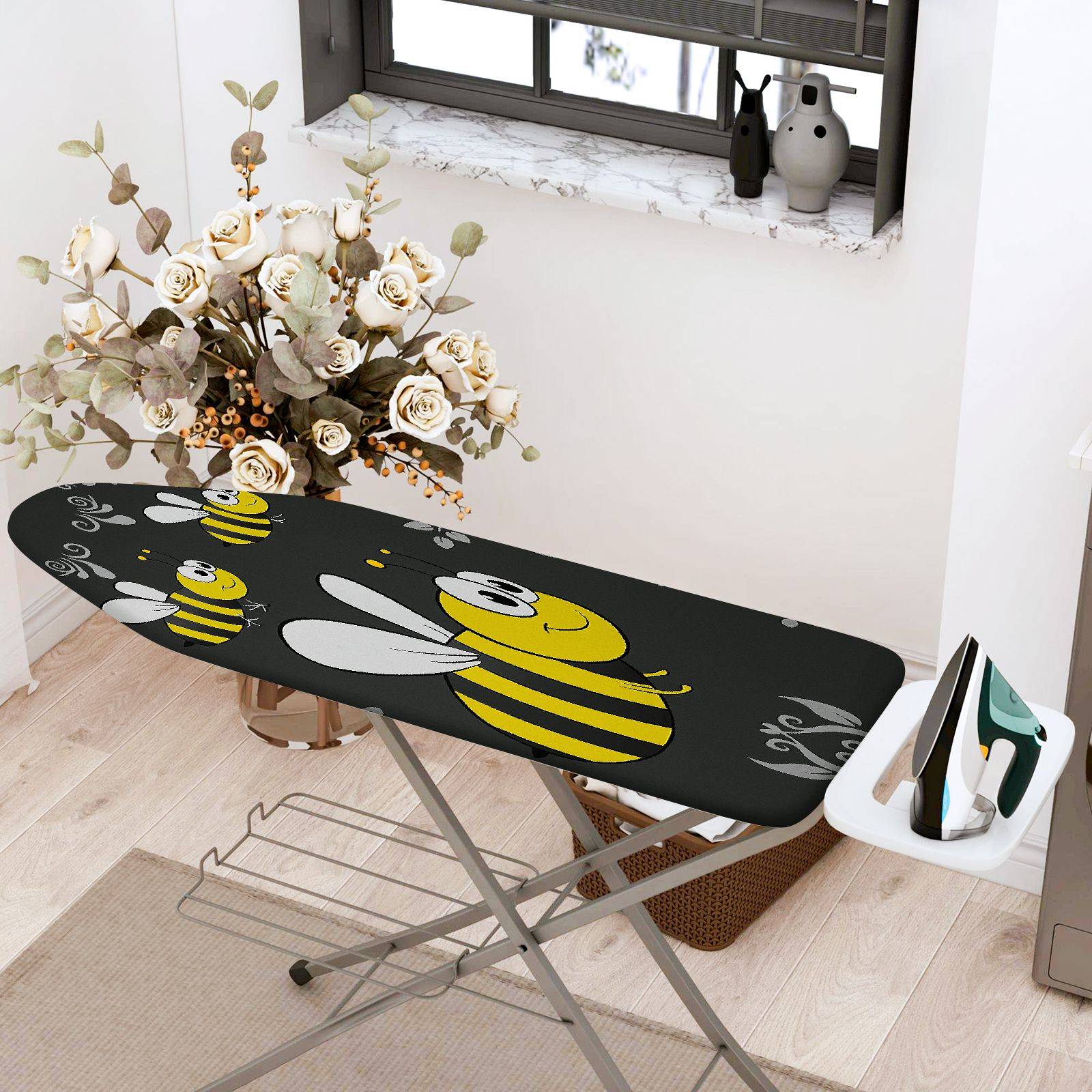 1-Piece Cute Bee  Black  Ironing Board Cover, Universal Size, Without Board