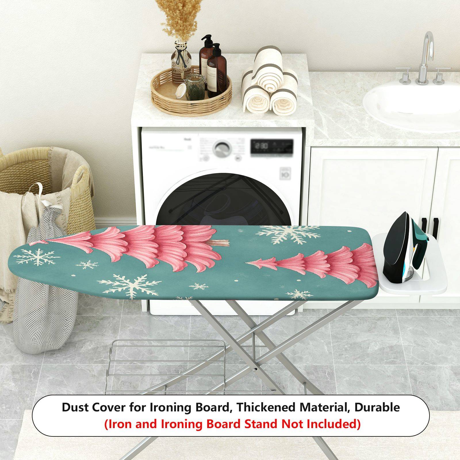 1-Piece Christmas Snowflakes Pink Trees  Ironing Board Cover, Universal Size, Without Board