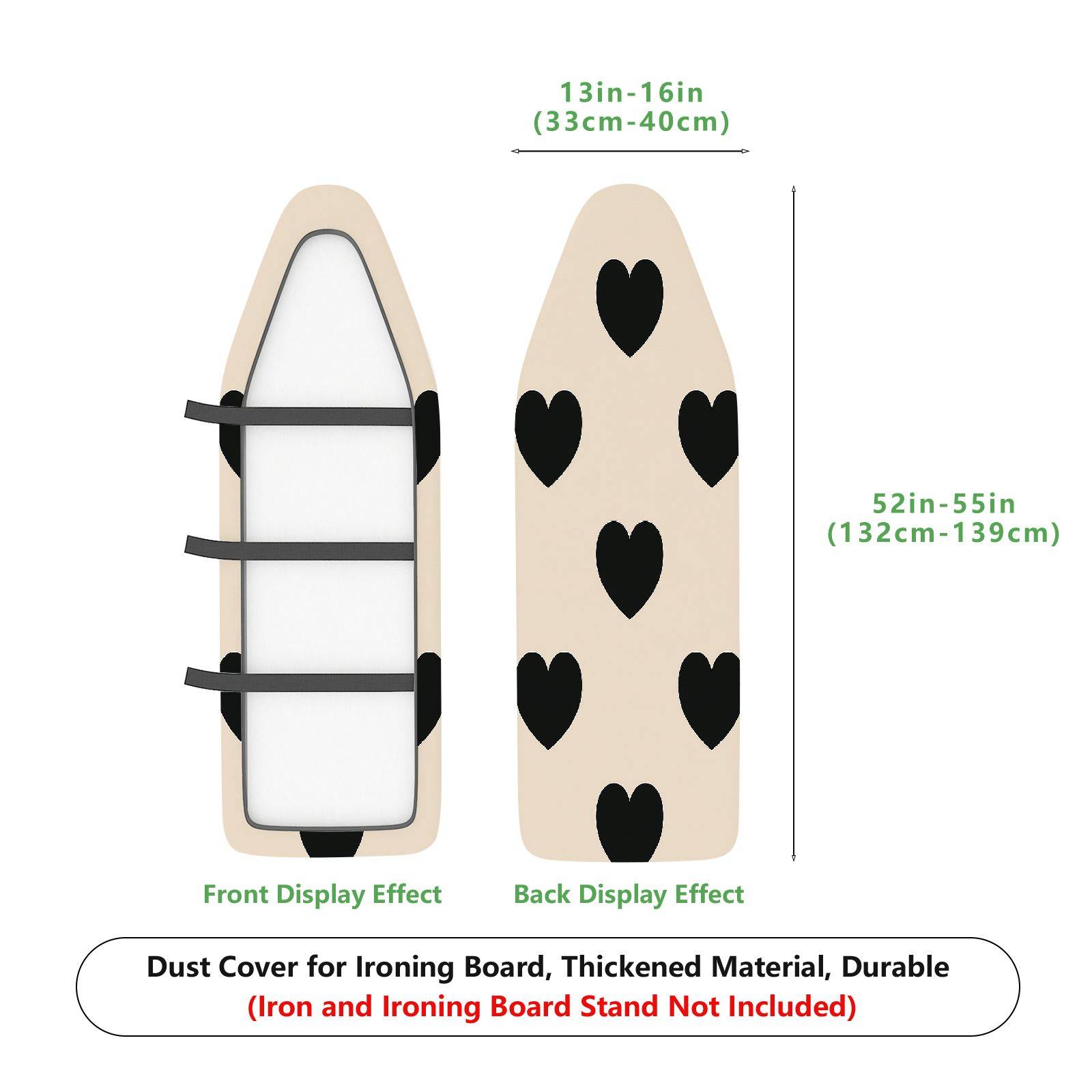 1-Piece Heart Pattern Black Beige  Ironing Board Cover, Universal Size, Without Board