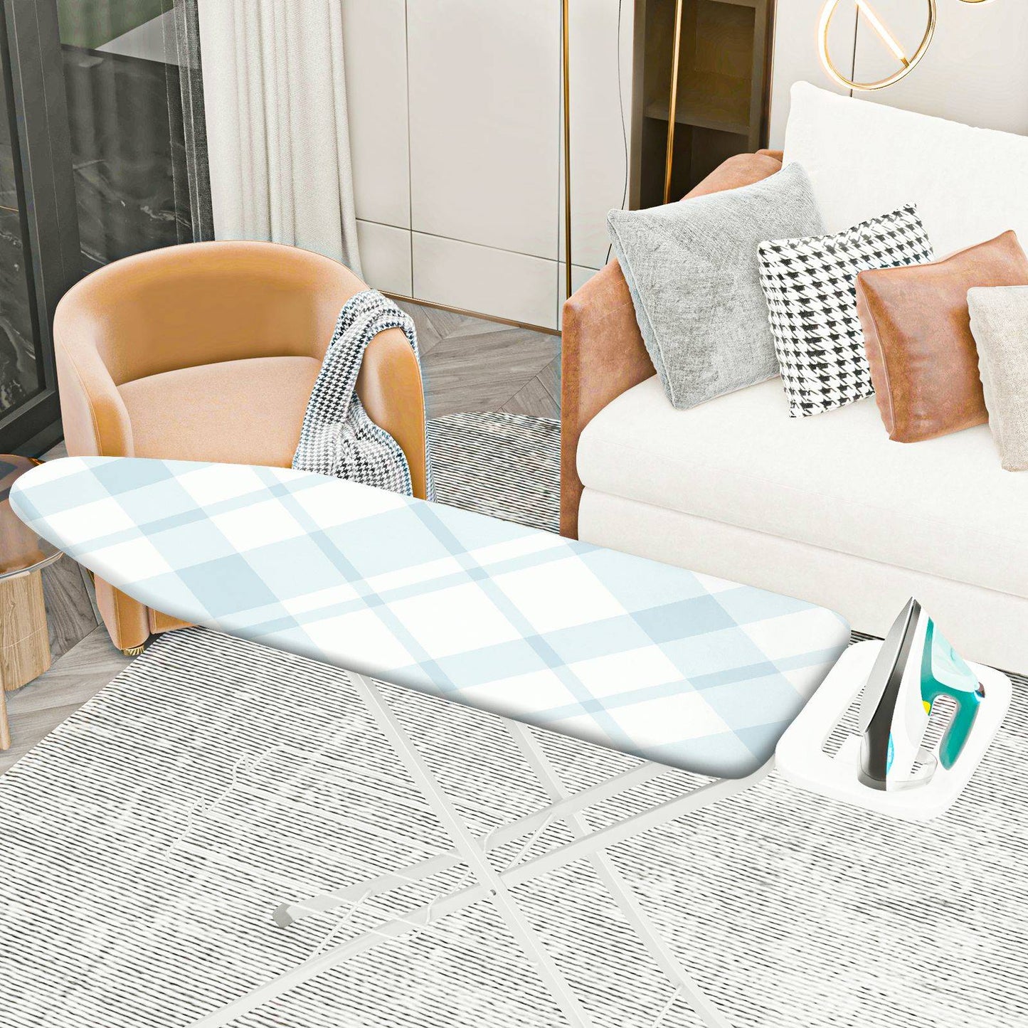 1-Piece Diamond Checkered Blue Plaid Minimalist  Ironing Board Cover, Universal Size, Without Board