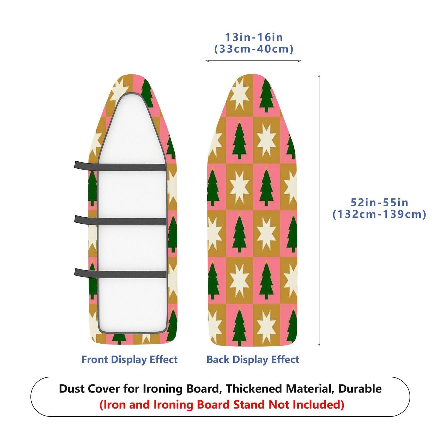 1-Piece Christmas Trees Stars Pink  Ironing Board Cover, Universal Size, Without Board