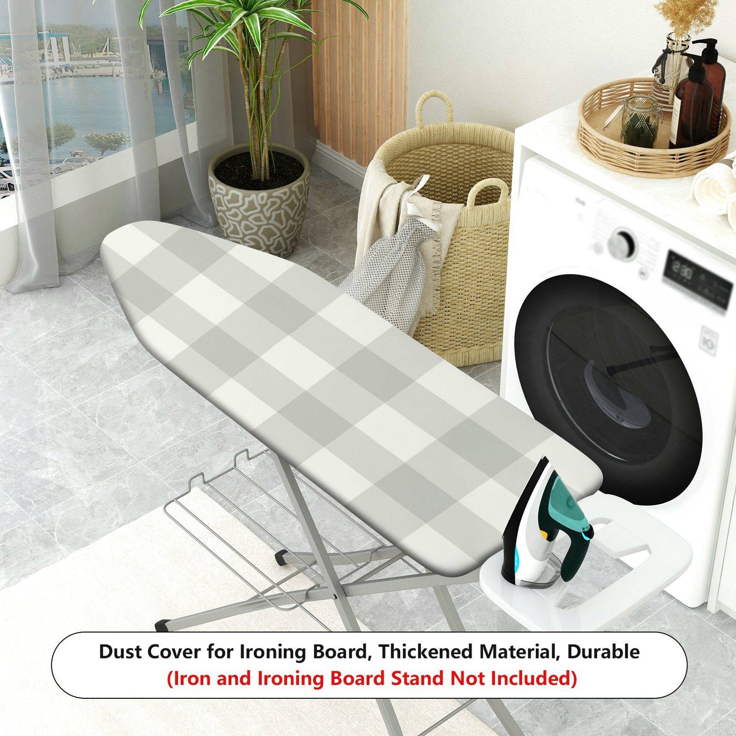 1-Piece Plaid Checkered Grey  Ironing Board Cover, Universal Size, Without Board