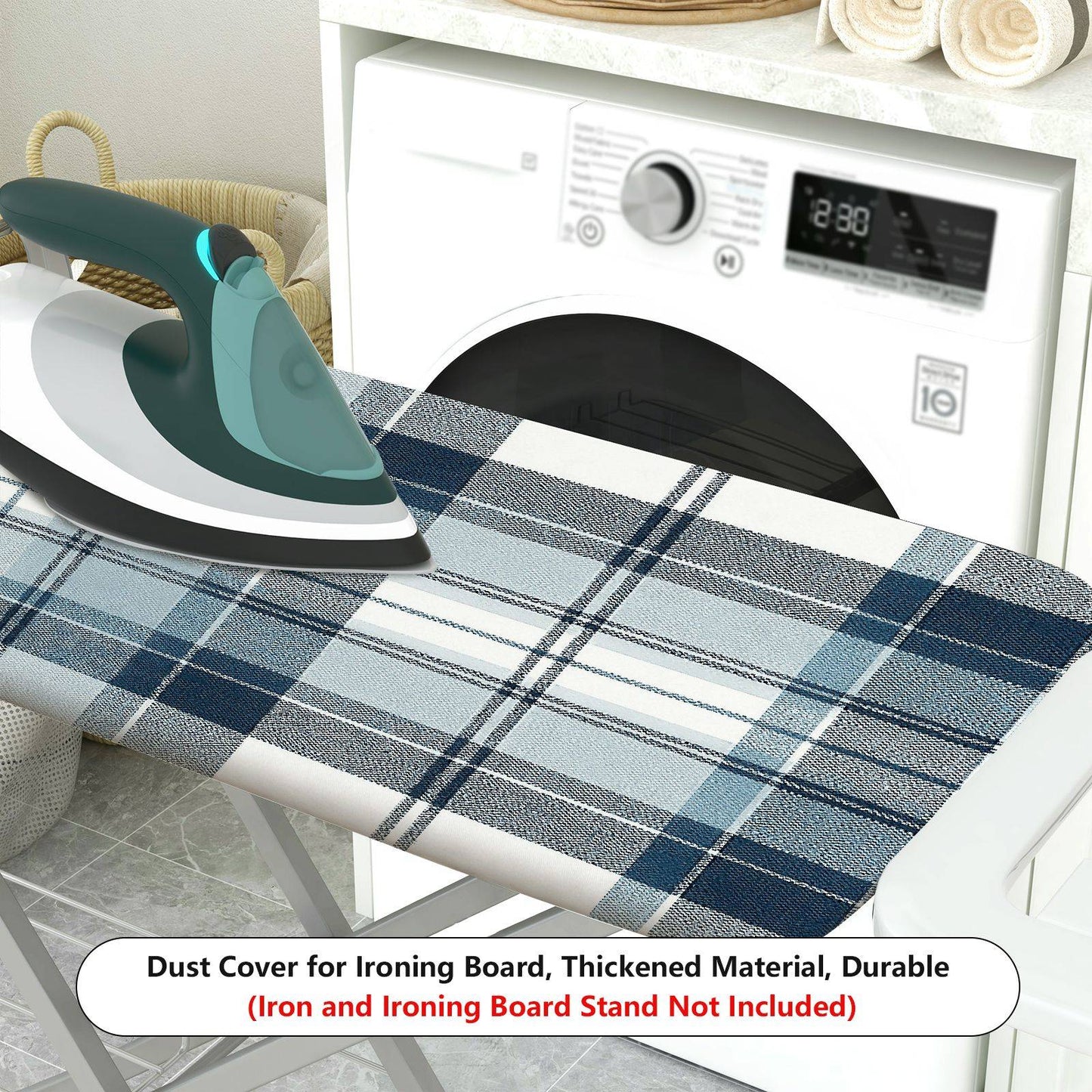 1-Piece Plaid Pattern Blue White  Ironing Board Cover, Universal Size, Without Board