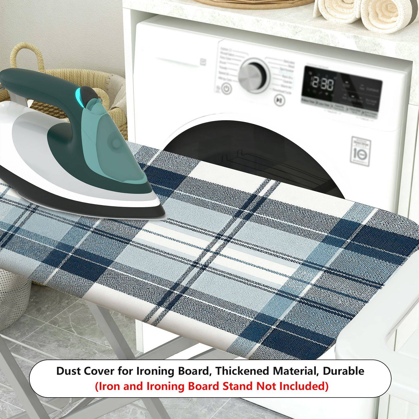 1-Piece Plaid Pattern Blue White  Ironing Board Cover, Universal Size, Without Board