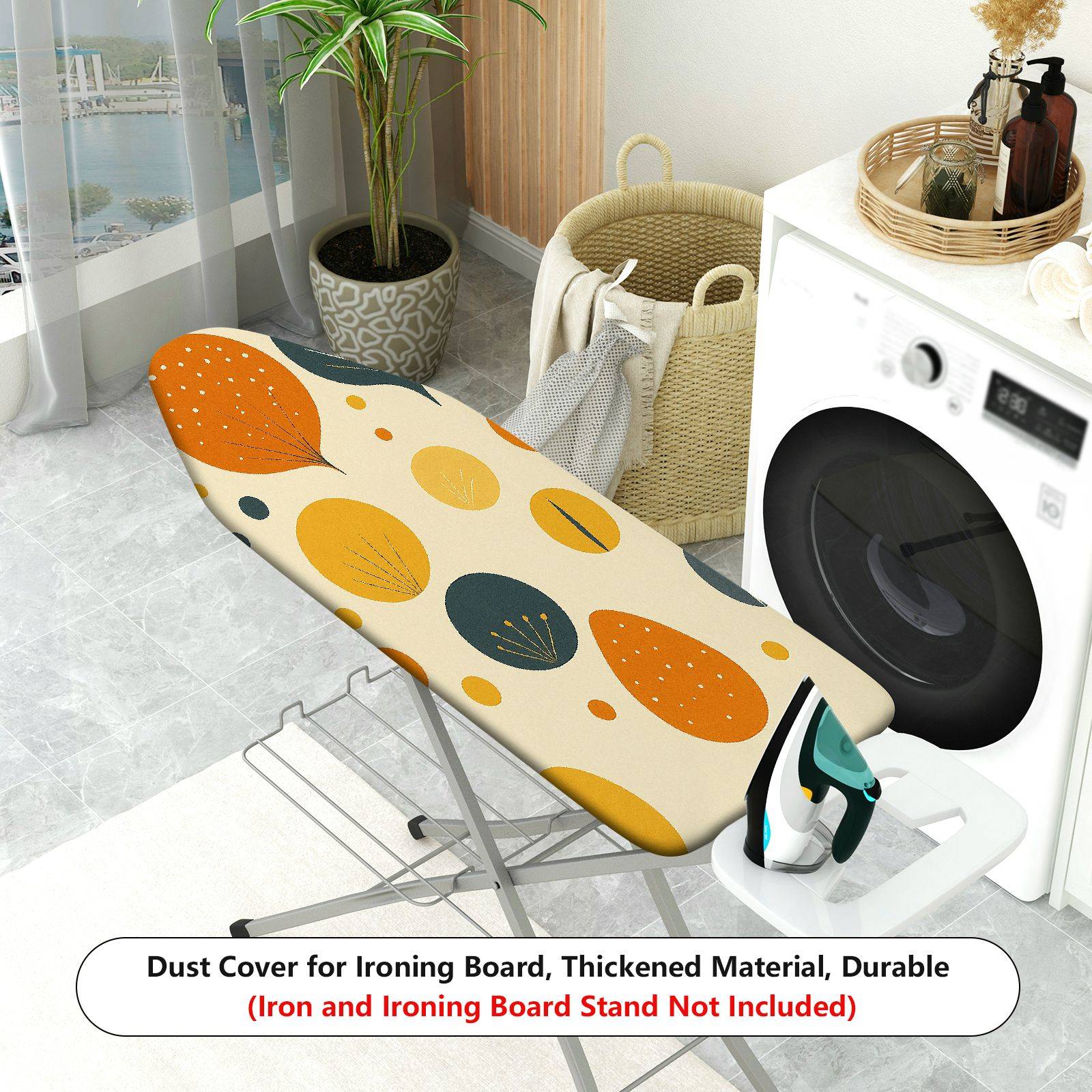 1-Piece Abstract Retro Circle Leaf  Ironing Board Cover, Universal Size, Without Board