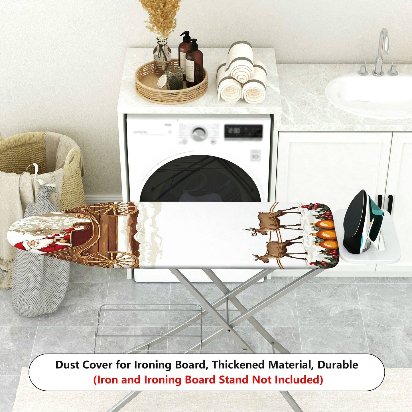 1-Piece Christmas Santa Reindeer Sleigh  Ironing Board Cover, Universal Size, Without Board