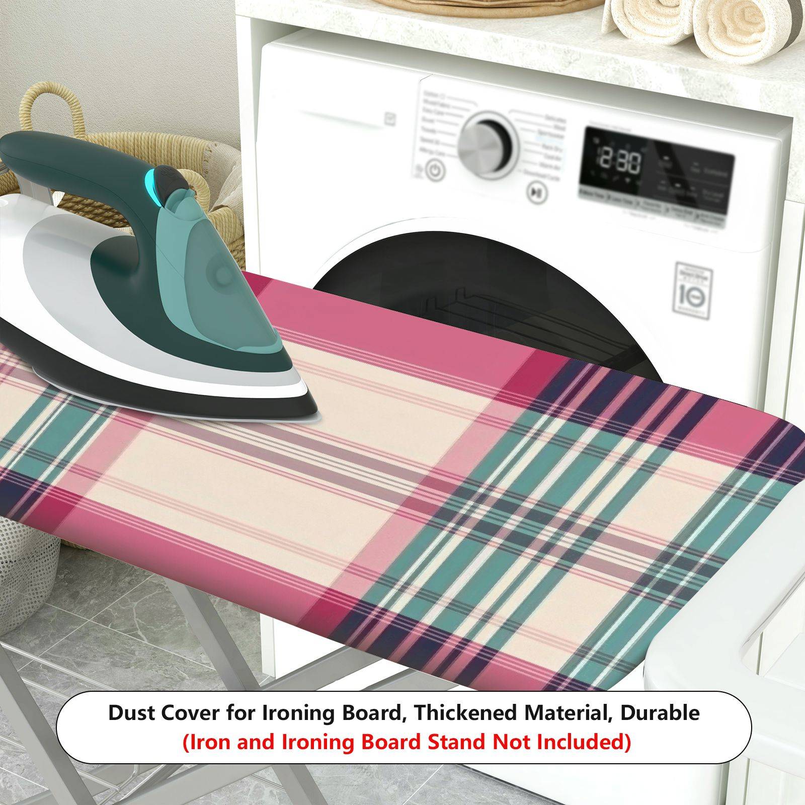 1-Piece Plaid Pink Green  Ironing Board Cover, Universal Size, Without Board