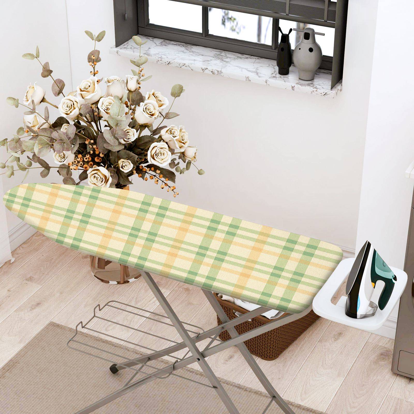 1-Piece Checkered Plaid Pattern Green  Ironing Board Cover, Universal Size, Without Board