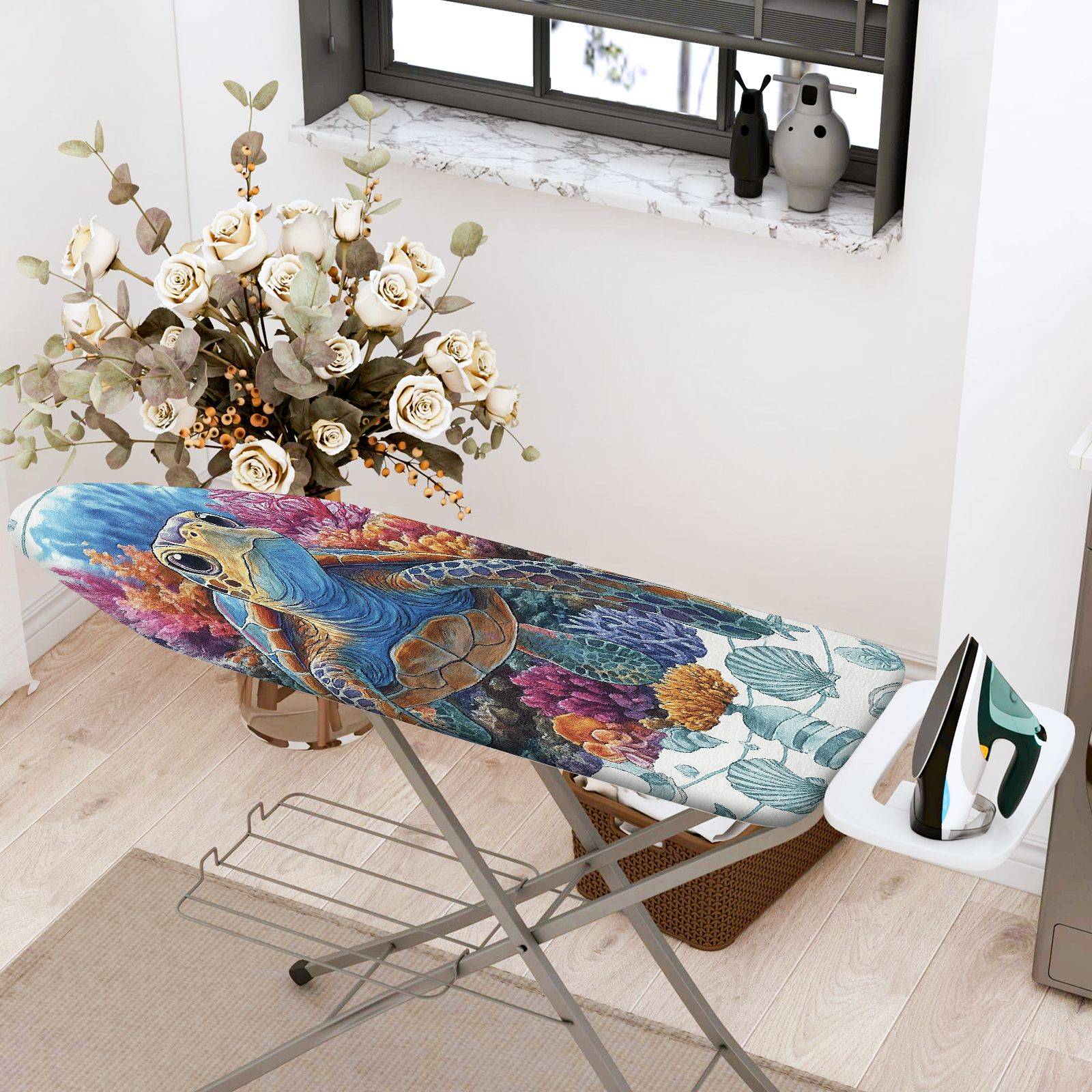 1-Piece Sea Turtle Coral Ocean  Ironing Board Cover, Universal Size, Without Board