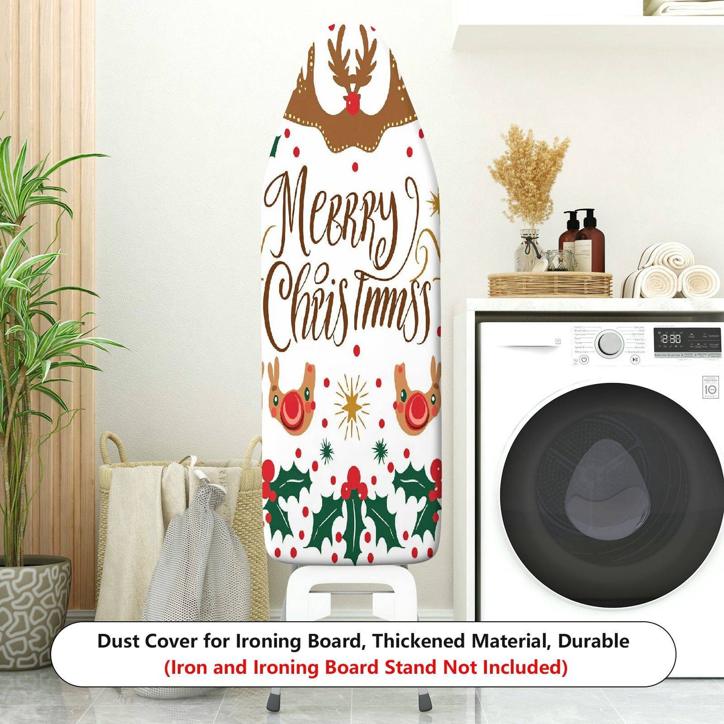 1-Piece Christmas Reindeer Holly  Ironing Board Cover, Universal Size, Without Board