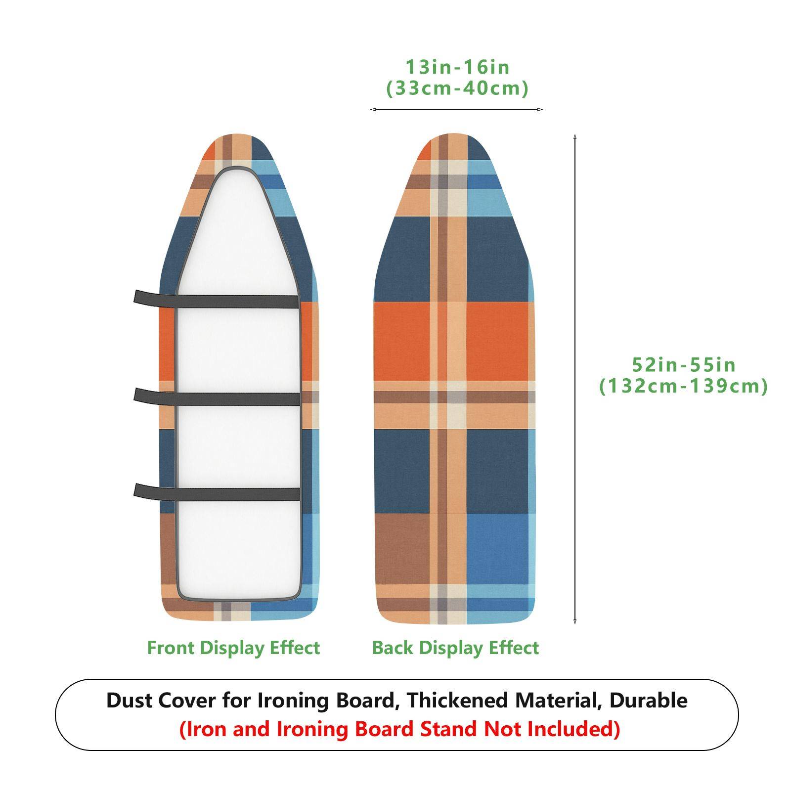 1-Piece Plaid Blue Orange  Ironing Board Cover, Universal Size, Without Board
