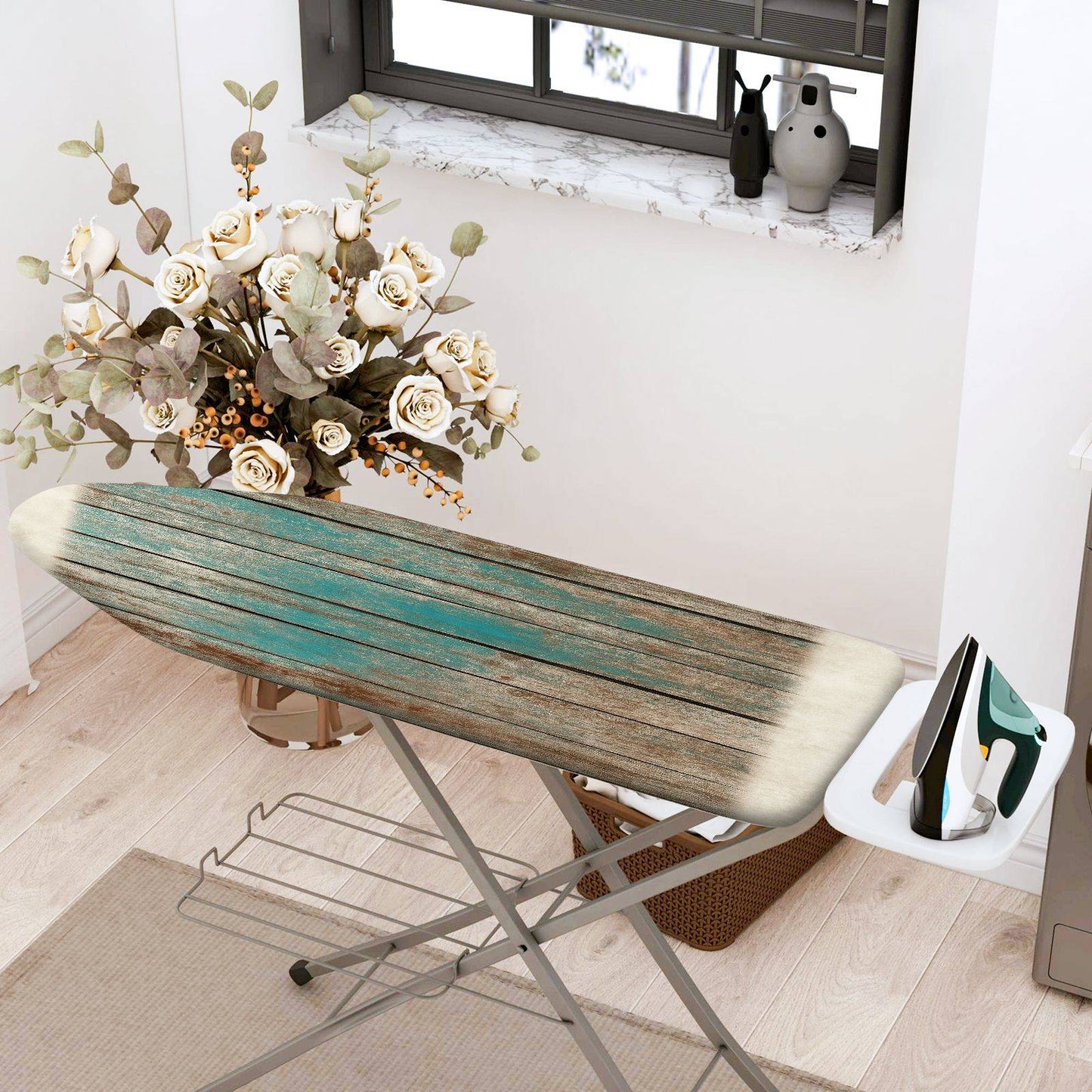 1-Piece Wood Grain Rustic Blue Brown  Ironing Board Cover, Universal Size, Without Board