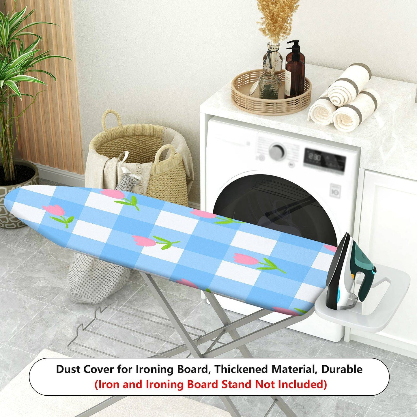 1-Piece Blue Plaid Pink Floral  Ironing Board Cover, Universal Size, Without Board