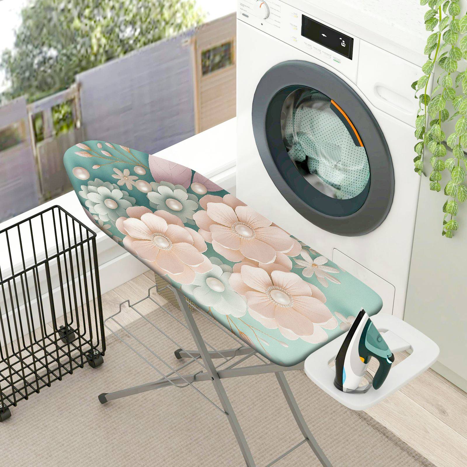 1-Piece Floral Pattern Pastel Green Beige  Ironing Board Cover, Universal Size, Without Board