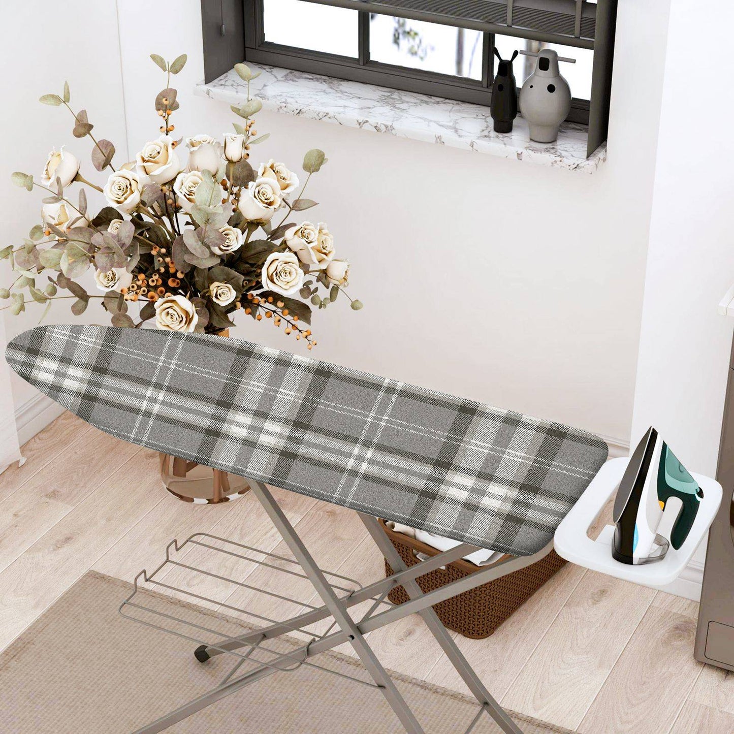 1-Piece Plaid Checkered Gray  Ironing Board Cover, Universal Size, Without Board