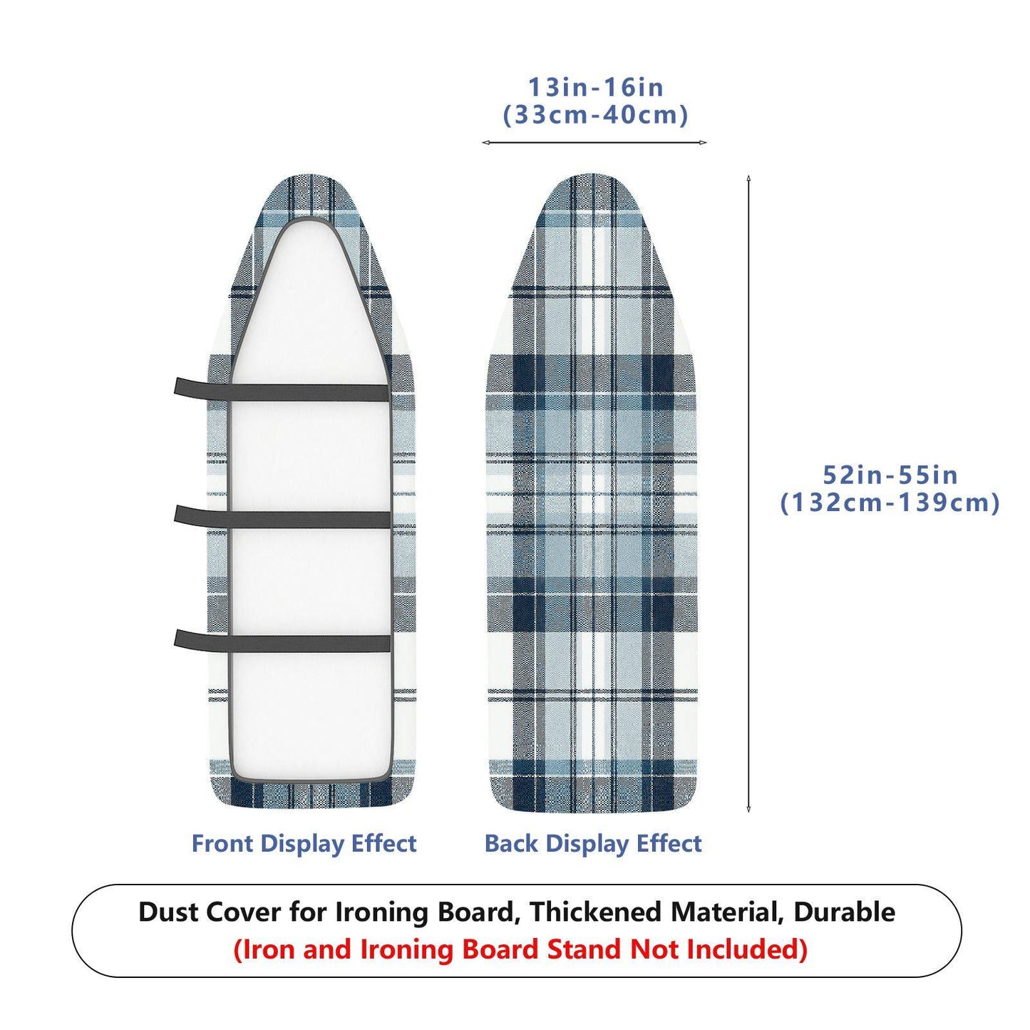 1-Piece Plaid Pattern Blue White  Ironing Board Cover, Universal Size, Without Board