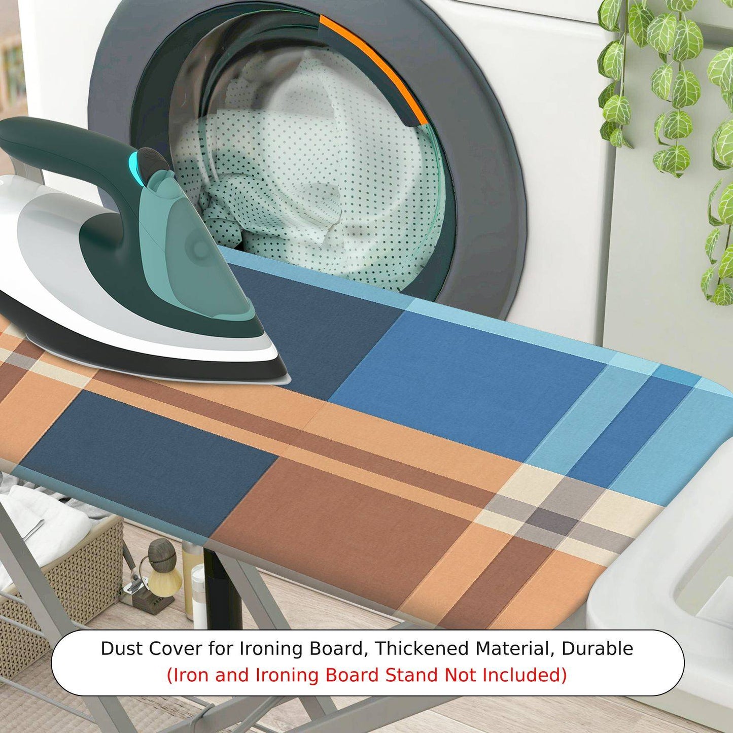 1-Piece Plaid Blue Orange  Ironing Board Cover, Universal Size, Without Board