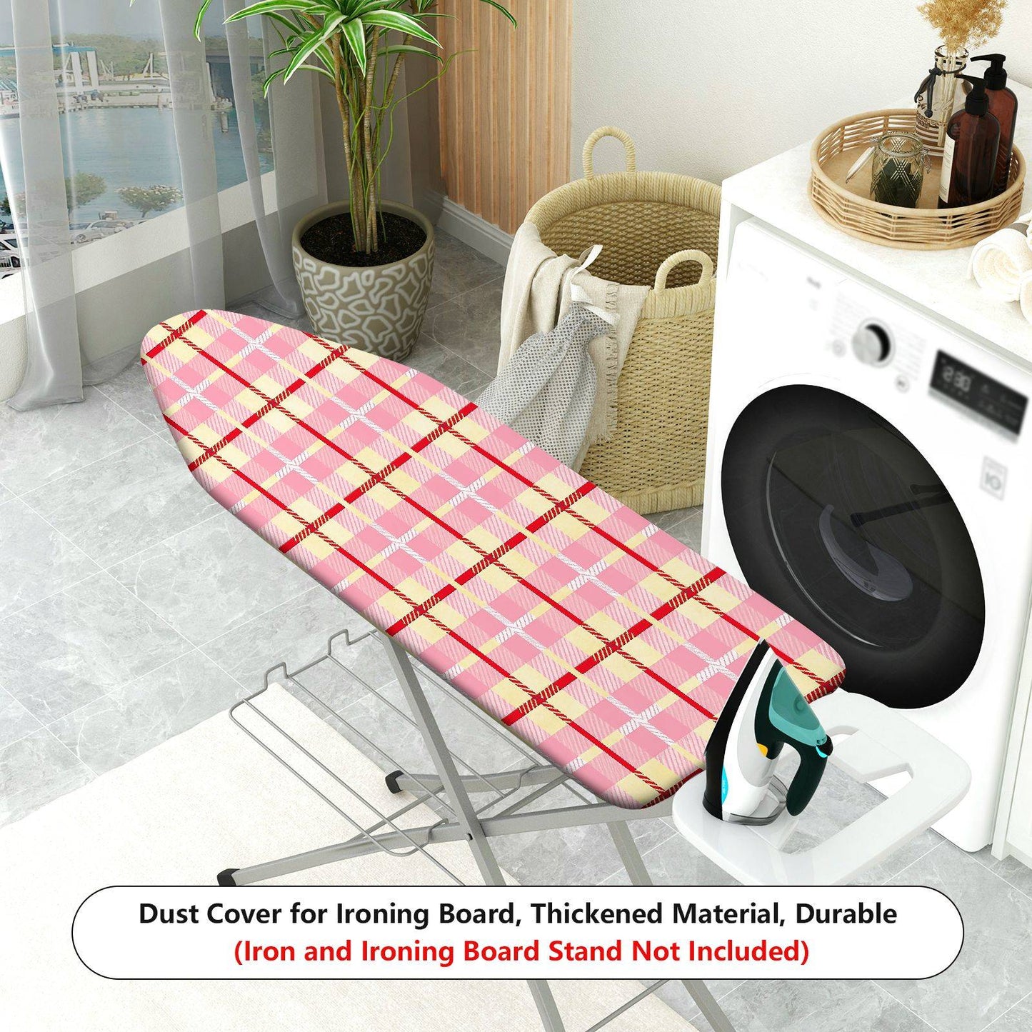 1-Piece Plaid Checkered Pink  Ironing Board Cover, Universal Size, Without Board