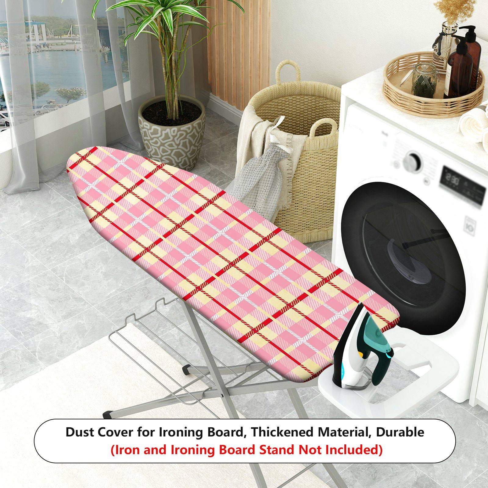 1-Piece Plaid Checkered Pink  Ironing Board Cover, Universal Size, Without Board