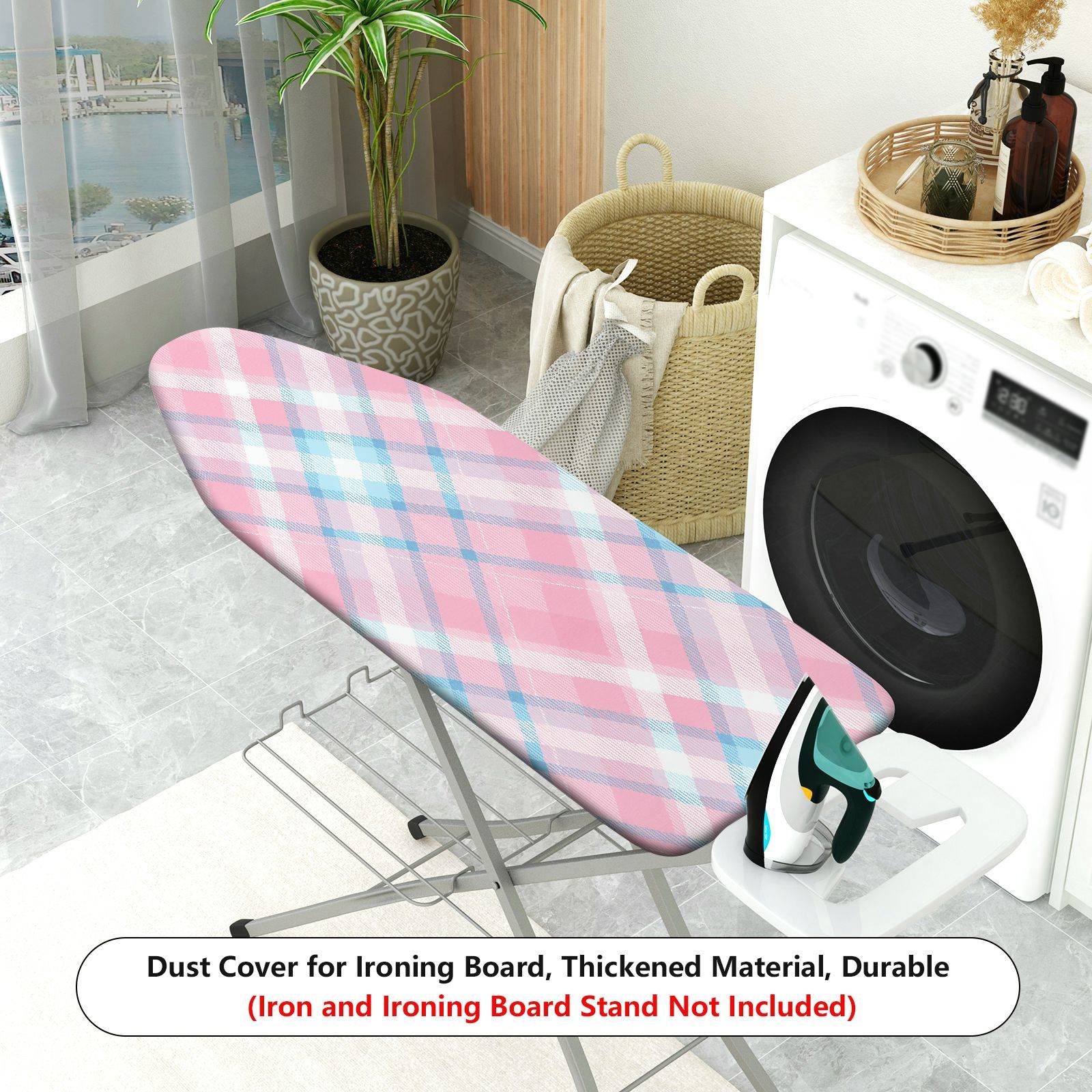 1-Piece Pink Plaid Pastel  Ironing Board Cover, Universal Size, Without Board