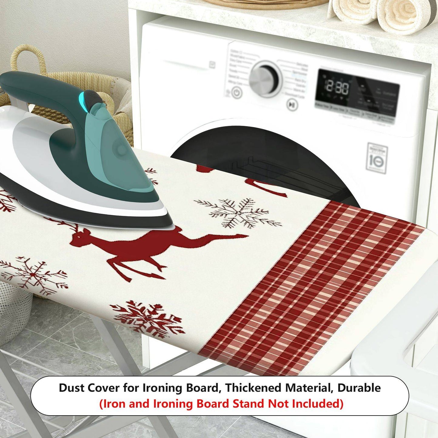 1-Piece Reindeer Snowflake Plaid  Ironing Board Cover, Universal Size, Without Board
