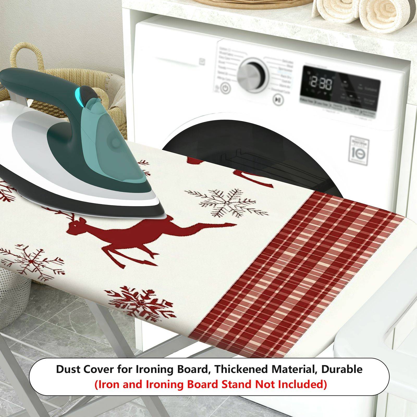 1-Piece Reindeer Snowflake Plaid  Ironing Board Cover, Universal Size, Without Board