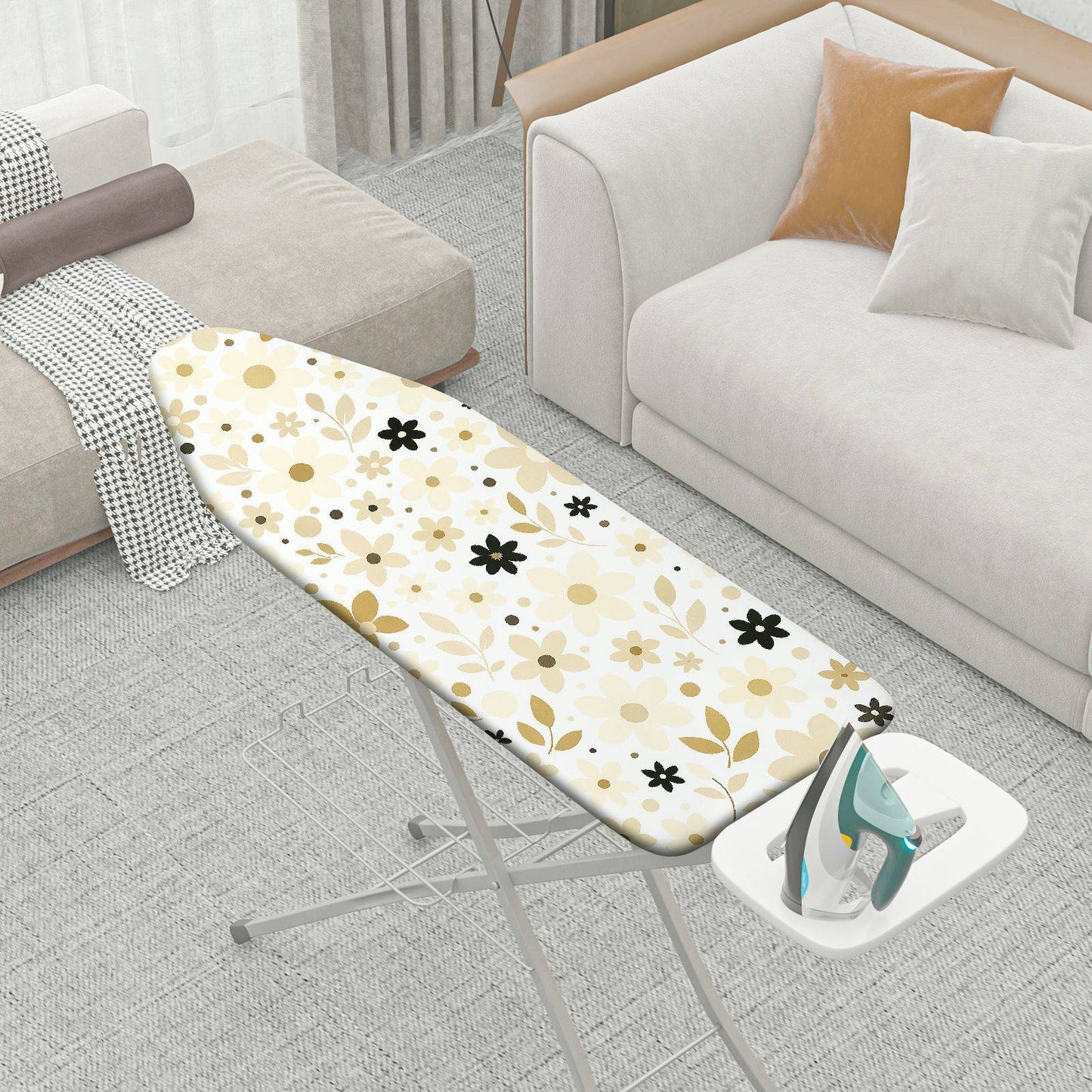 1-Piece Floral Leaf Pattern Beige Flowers  Ironing Board Cover, Universal Size, Without Board