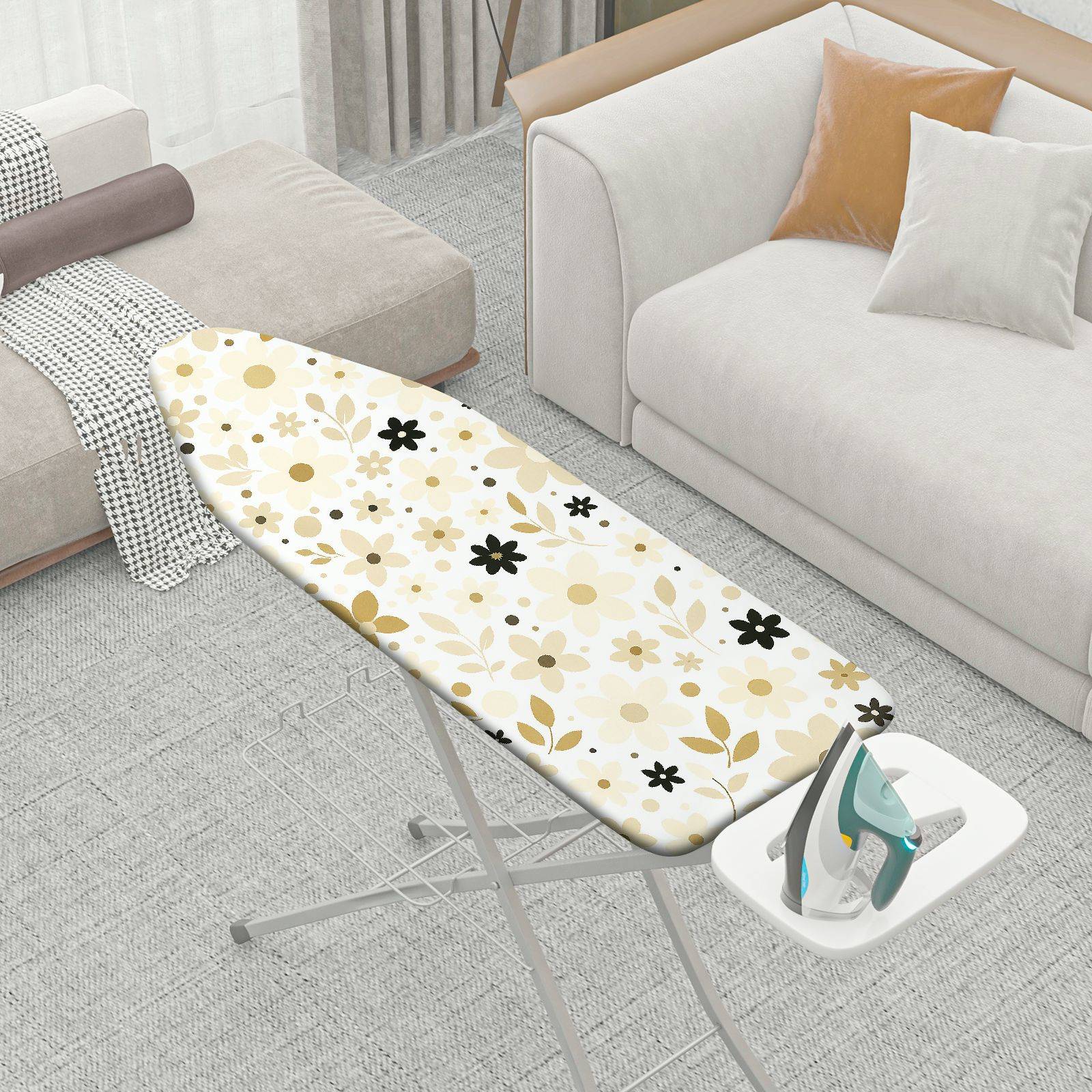 1-Piece Floral Leaf Pattern Beige Flowers  Ironing Board Cover, Universal Size, Without Board