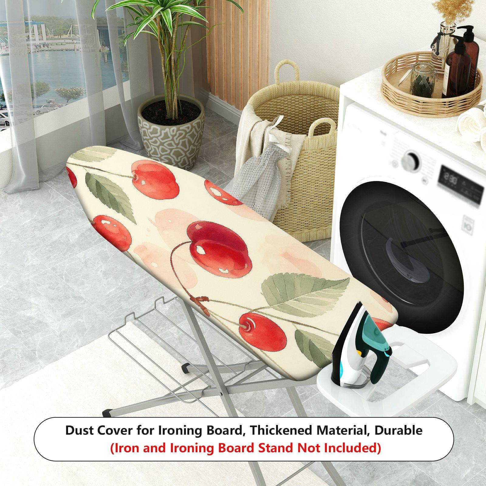 1-Piece Cherry Fruit Pattern Watercolor Style  Ironing Board Cover, Universal Size, Without Board