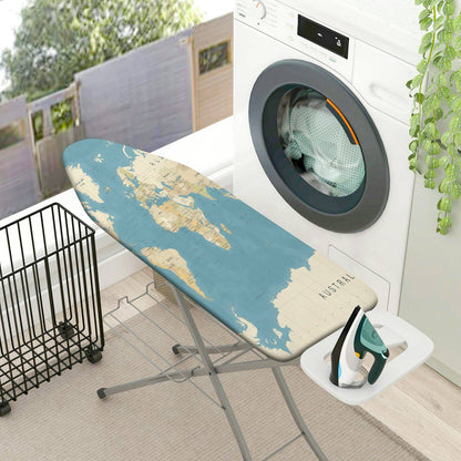 1-Piece World Map Blue Beige  Ironing Board Cover, Universal Size, Without Board