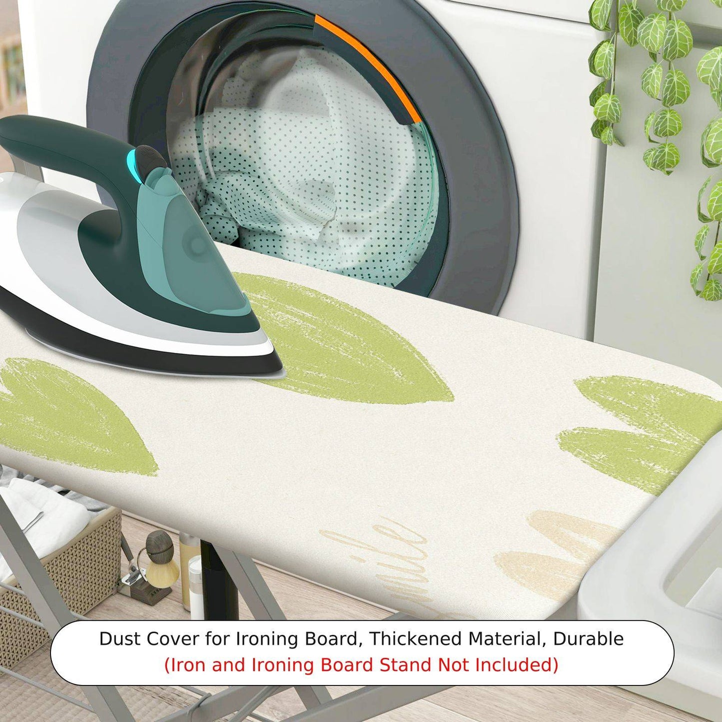 1-Piece Leaf Pattern Green Beige  Ironing Board Cover, Universal Size, Without Board