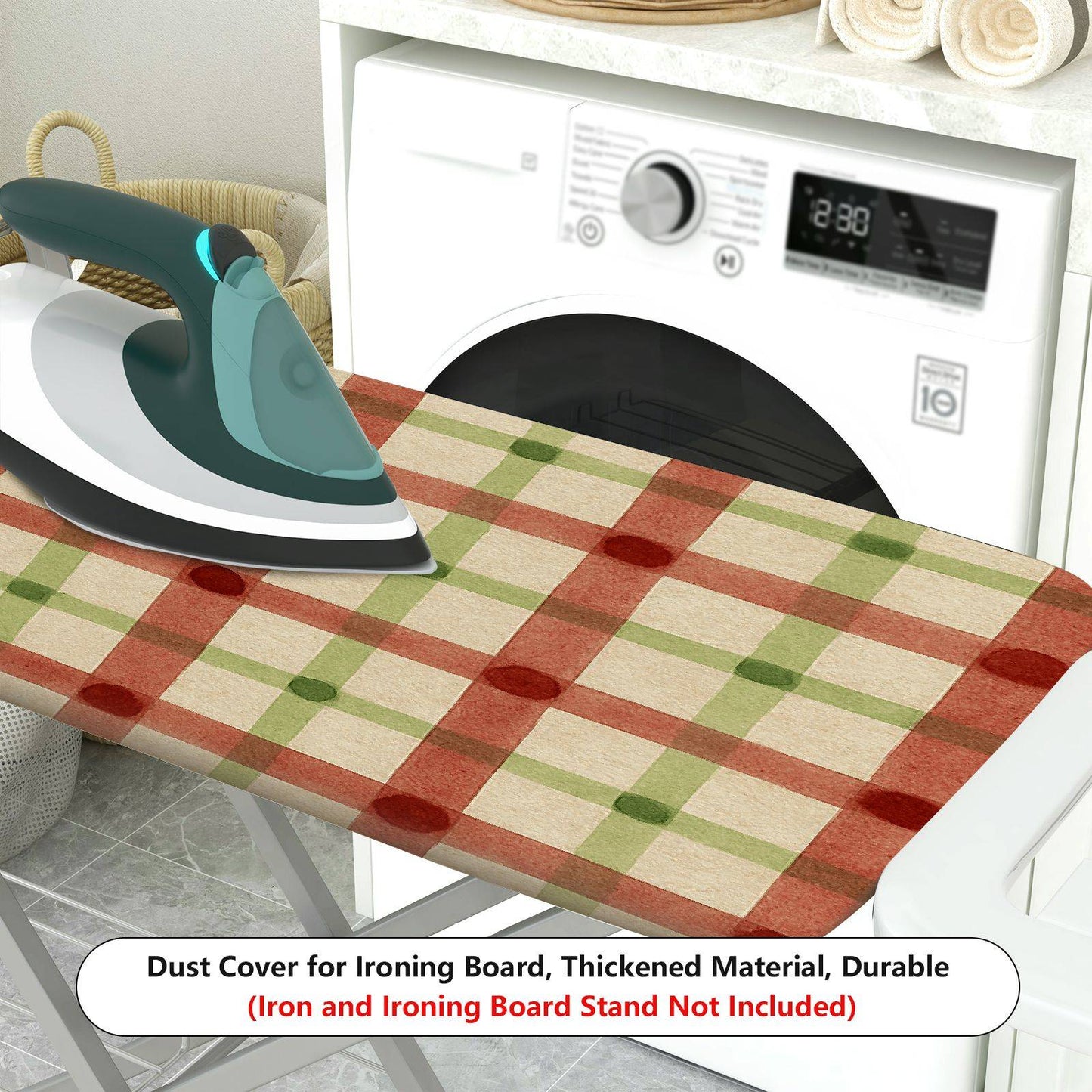 1-Piece Plaid Red Green Checkered  Ironing Board Cover, Universal Size, Without Board