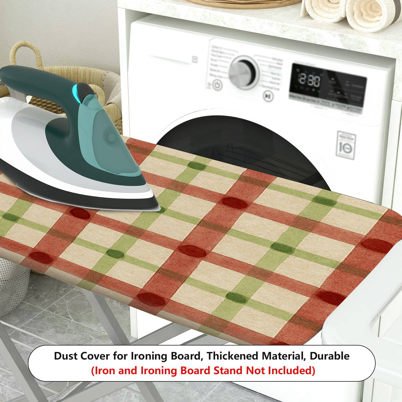 1-Piece Plaid Red Green Checkered  Ironing Board Cover, Universal Size, Without Board