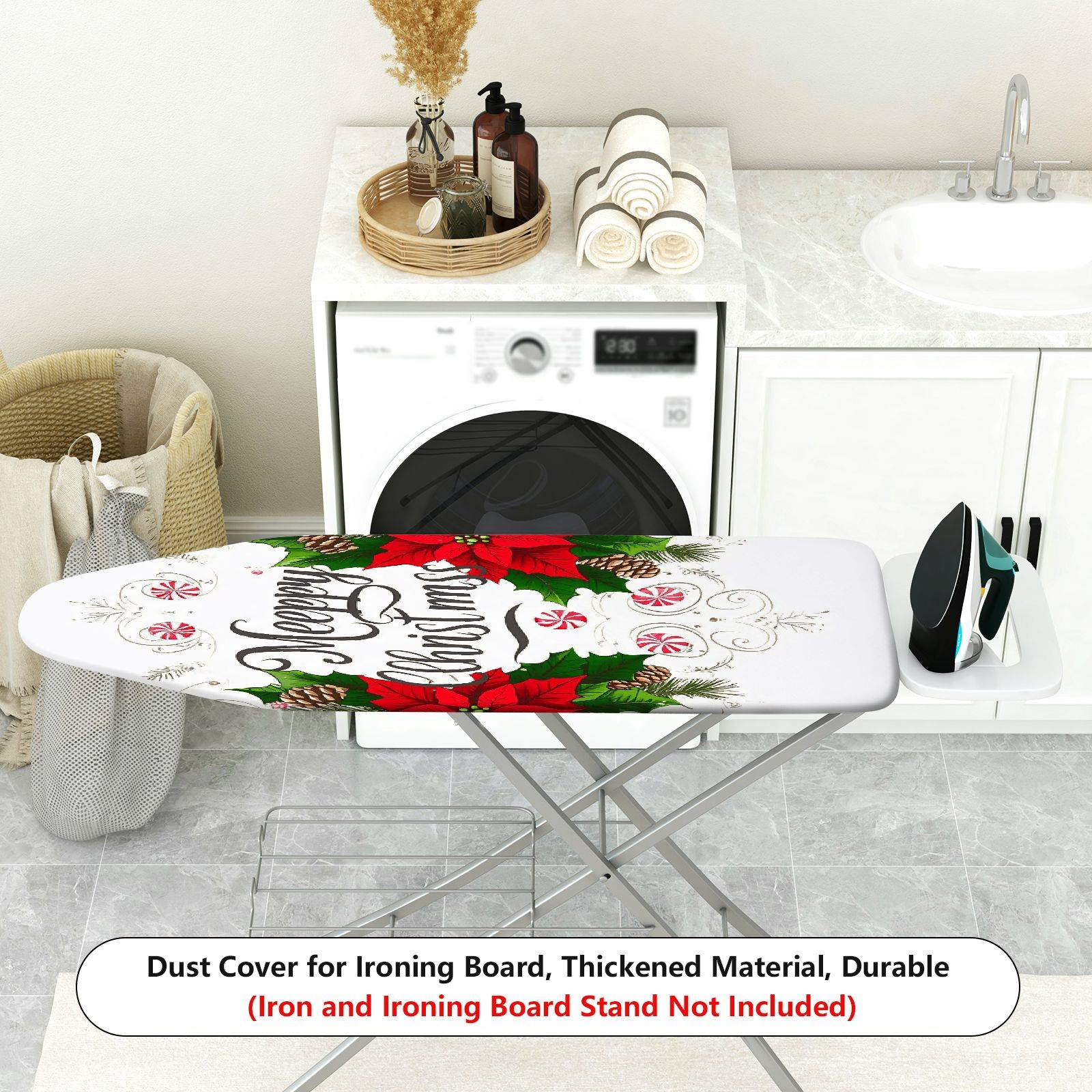 1-Piece Christmas Poinsettia Pinecone  Ironing Board Cover, Universal Size, Without Board