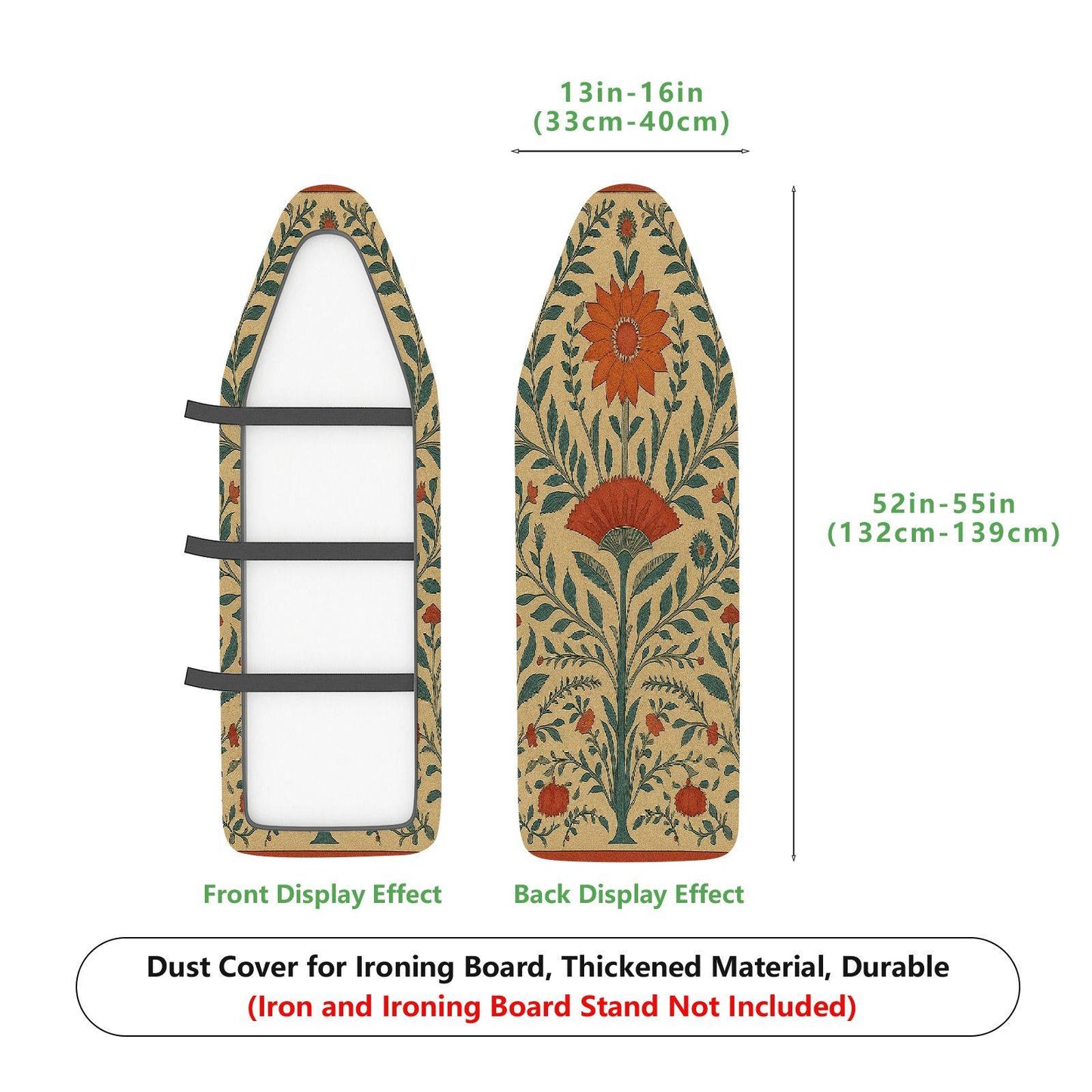 1-Piece Floral Pattern Green Beige  Ironing Board Cover, Universal Size, Without Board