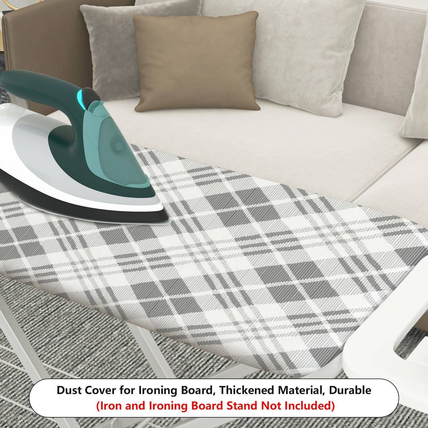 1-Piece Plaid Pattern Gray White Decorative  Ironing Board Cover, Universal Size, Without Board