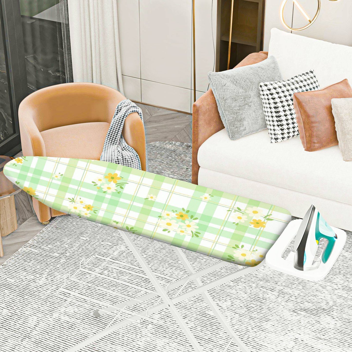 1-Piece Plaid Floral Printed Green  Ironing Board Cover, Universal Size, Without Board