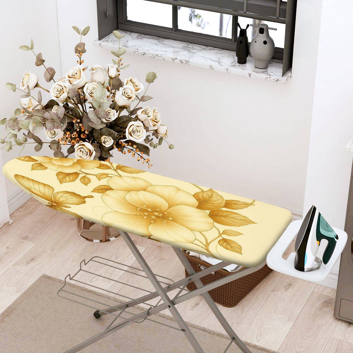 1-Piece Floral Beige Gold  Ironing Board Cover, Universal Size, Without Board