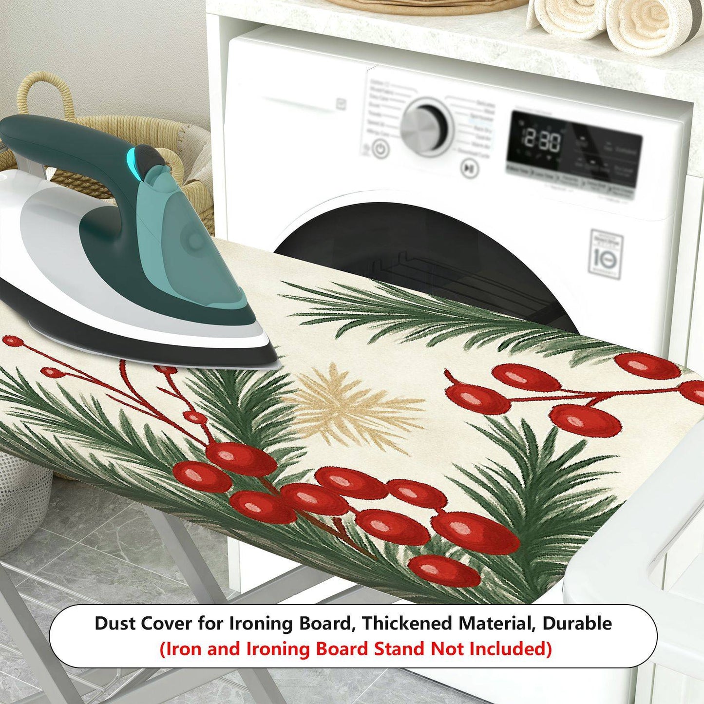 1-Piece Christmas Pine Cone Berry  Ironing Board Cover, Universal Size, Without Board