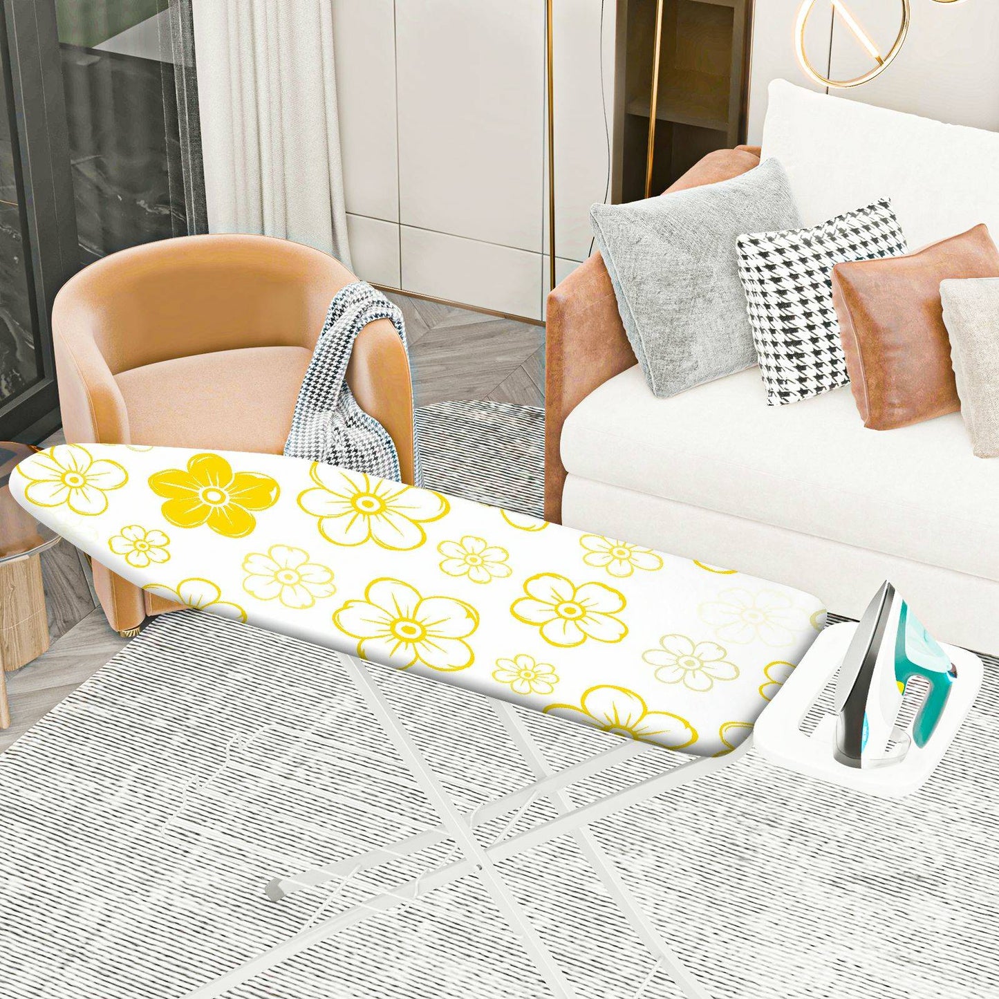 1-Piece Yellow Floral Pattern Decorative  Ironing Board Cover, Universal Size, Without Board